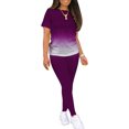 thumbnail image 4 of MAWCLOS Women Jogger Set Short Sleeve Sweatsuits Gradient Two Piece Outfit Boho Running Crew Neck Lounge Sets Purple 2XL, 4 of 4
