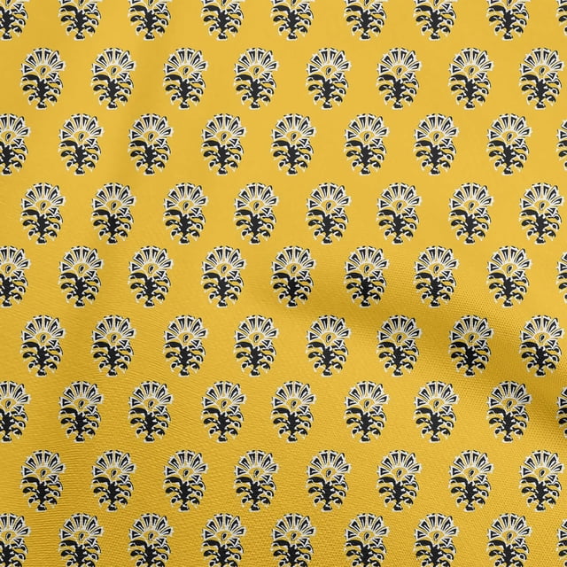 oneOone Cotton Poplin Yellow Fabric Block Sewing Material Print Fabric By The Yard 56 Inch Wide
