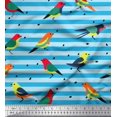 thumbnail image 2 of Soimoi Blue polyester Crepe Fabric Stripe & Bird Print Sewing Fabric Yard 52 Inch Wide, 2 of 3