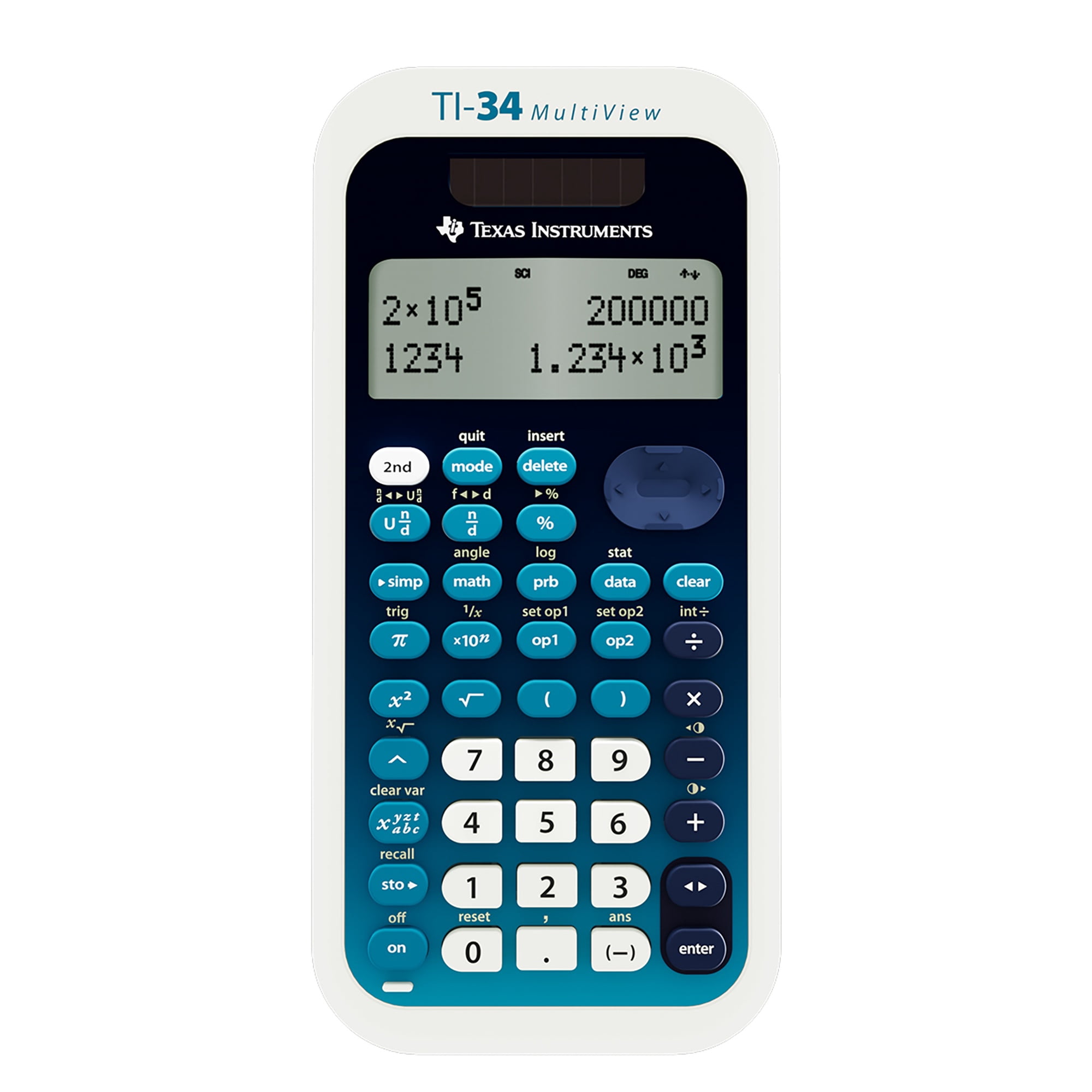 Texas Instruments TI-34 MultiView Graphing Calculator, College, White and Blue