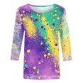 thumbnail image 4 of Penkiiy T-shirt Blouse Décontractée à Manches 3/4 et Col Rond pour Femmes, Impression Mode Mardi Gras, 3TG Multicolore, 4 of 5