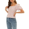 thumbnail image 4 of INSPIRE CHIC Haut à Fleurs Smocké pour Femme à Manches Bouffantes, Encolure Cœur, S Blanc Rouge, 4 of 6