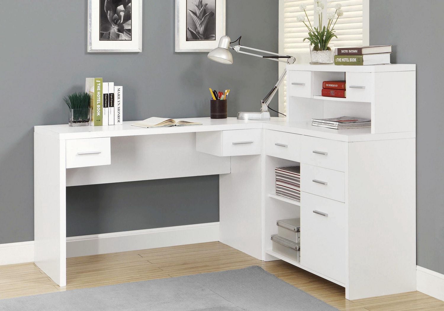 Monarch Specialties Computer Desk, Home Office, Corner, Left, Right Set-up, Storage Drawers, L Shape, Work, Laptop, Laminate, White, Contemporary, Modern