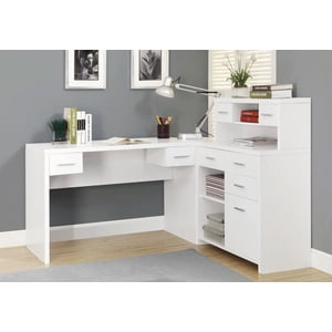 Monarch Specialties Bureau d'ordinateur, Bureau à la maison, Coin, Gauche, Installation droite, Tiroirs de rangement, Forme L, Travail, Ordinateur portable, Stratifié, Blanc, Contemporain, Moderne