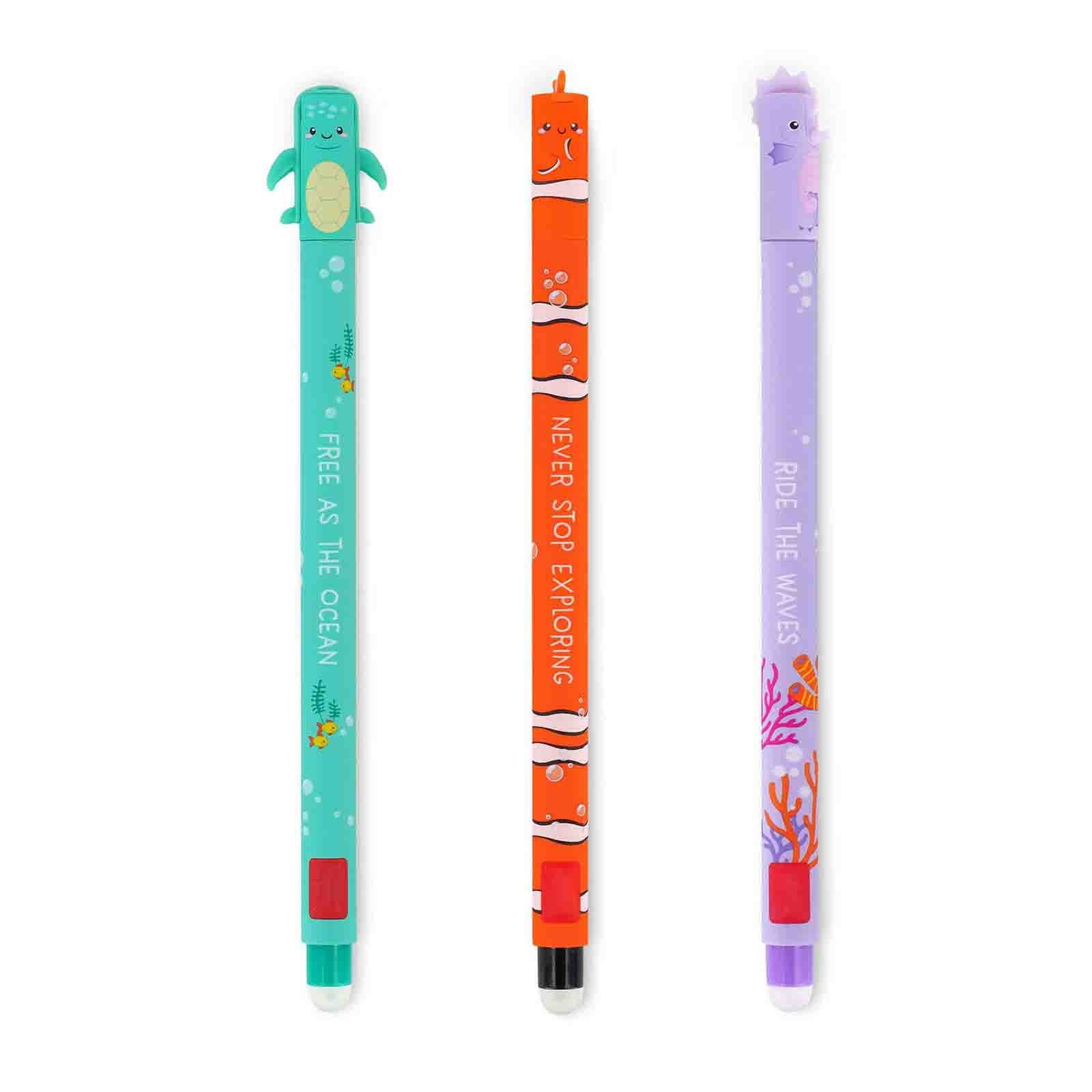 Clearance! Set Of 3 Gel Eraser Pens Under The Sea Pens with Erasable Ink Black Purple Eraser Pen Navy Erasable without Using Sheets 0.7mm Tip 5ml Pen,Sky Blue