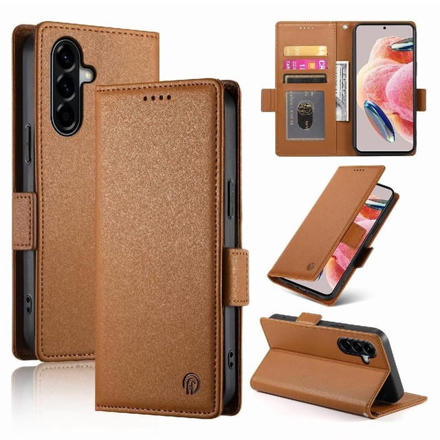 Magnetic Wallet Case with Card Holder & Stand for Samsung Galaxy A37 5G Brown