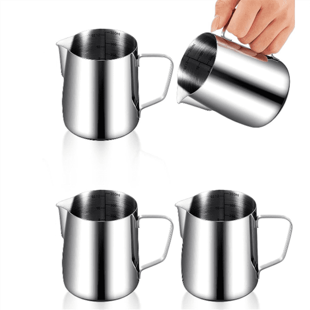 4 Pcs Milk Frothing Pitcher Espresso Steaming Pitchers 12 Oz Stainless Steel Milk Frother Cup Milk Frother Steamer Cup