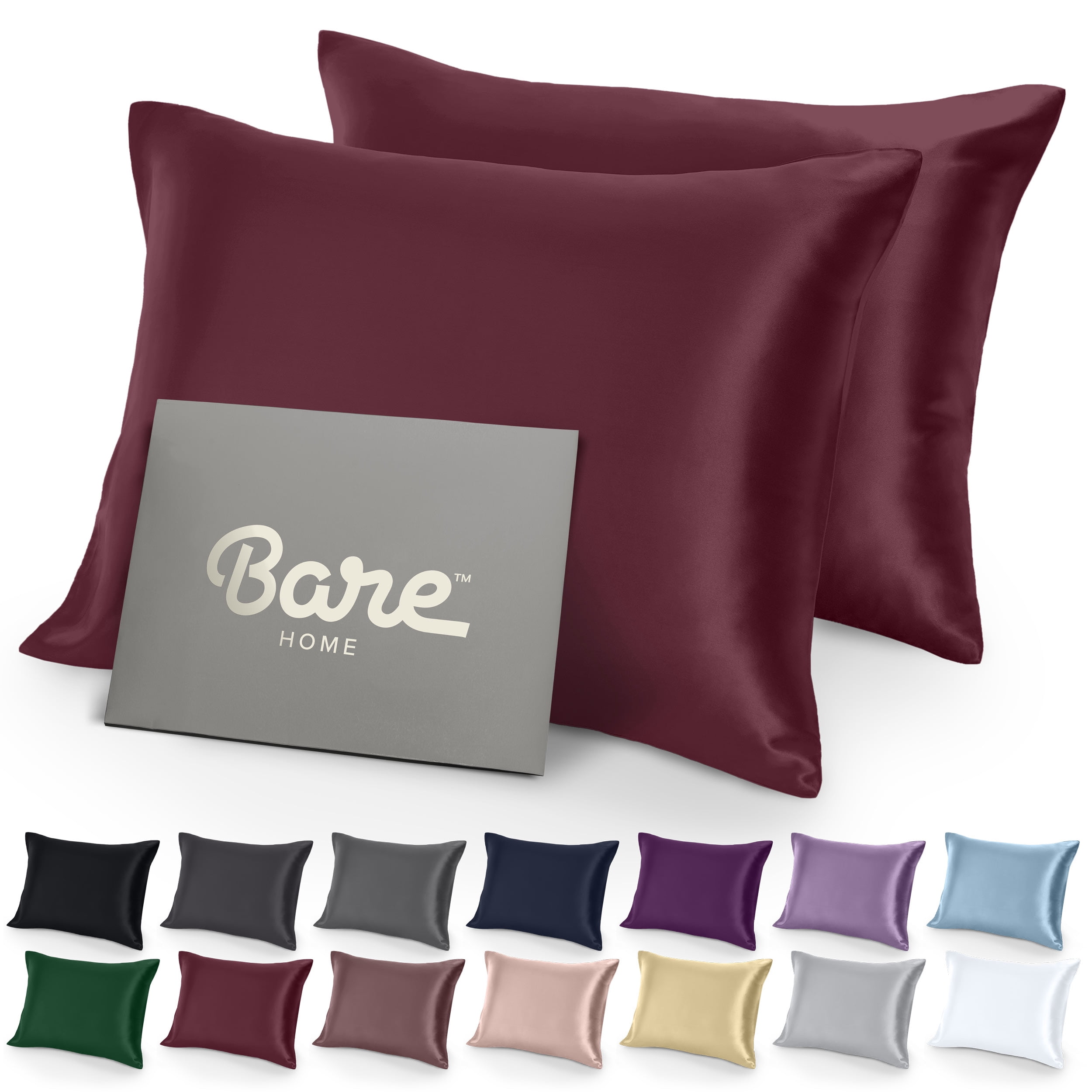 Bare Home Satin Pillowcase Set - Luxury Pillowcases - Soft and Smooth - Breathable - Envelope Closure - King 20x36, Burgundy