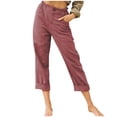 thumbnail image 2 of LSLJS Womens High Waisted Pants Women Casual Solid Color Pockets Buttons Elastic Waist Comfortable Straight Pants, 2 of 5