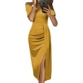 thumbnail image 1 of Gspmoly Robe pour Femme, Robe Aguichant pour Femme à Épaules Dénudées Unie avec Fente Haute, Taille Froncée, Moulante, Soirée, Fête, Manches Courtes, Robes de Cocktail, Cadeaux des Fêtes, 1 of 6