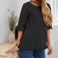 thumbnail image 2 of Hauts en Coton et Lin d'Été pour Femmes Manches à Volants Col Rond Couleur Unie Chemises Blouses Décontractées Confortables Basiques, 2 of 7