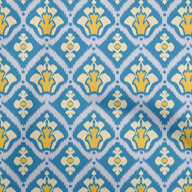 oneOone Rayon Blue Fabric Asian Ikat Craft Projects Decor Fabric Printed By The Yard 56 Inch Wide