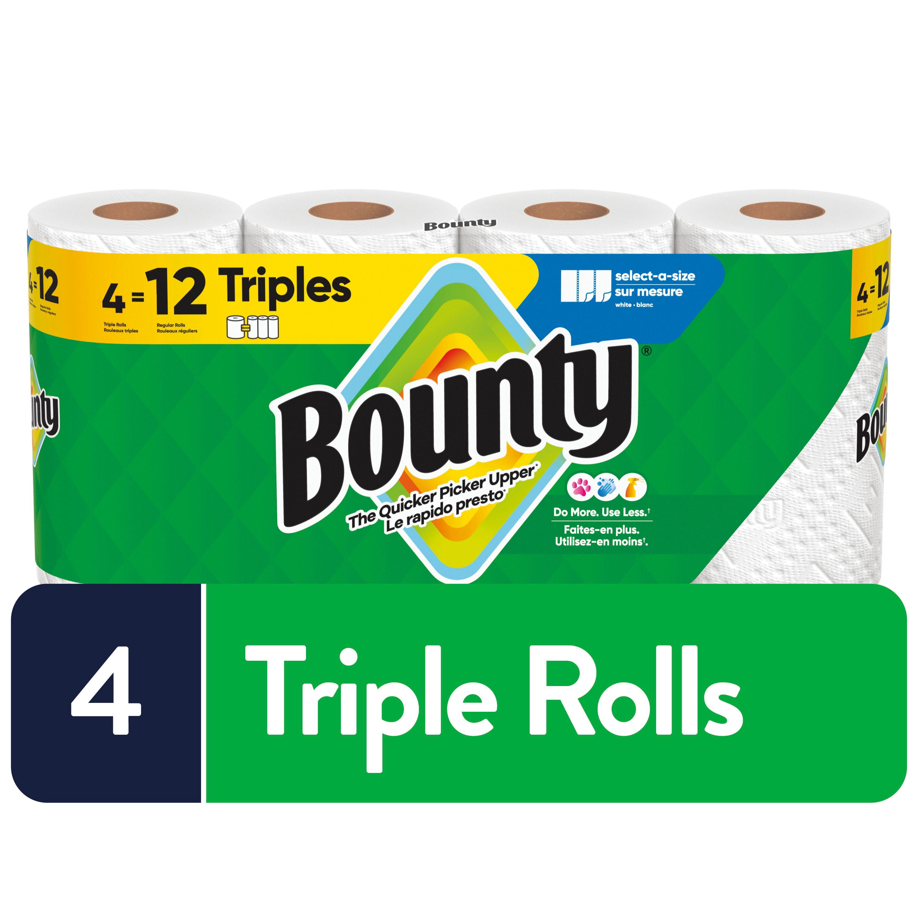 Bounty Paper Towels Select-A-Size White, 4 Triple Rolls, 123 Sheets Per Roll