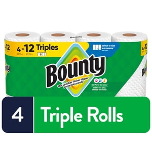 Bounty Paper Towels Select-A-Size White, 4 Triple Rolls, 123 Sheets Per Roll