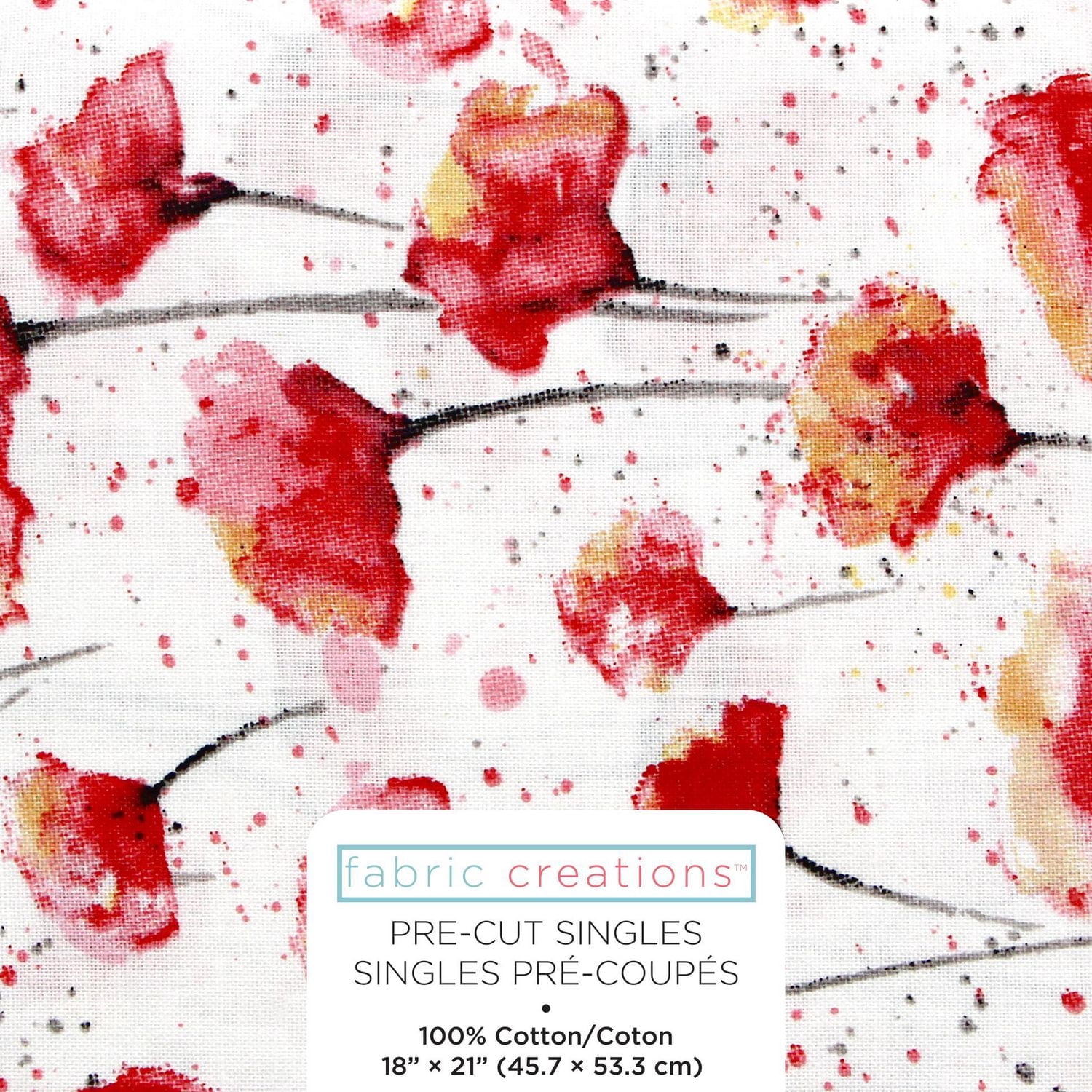FABRIC CREATIONS rouge aquarelle Poppies coupon fat quarter 45.7 × 53.3 cm (18 × 21 po), blanc