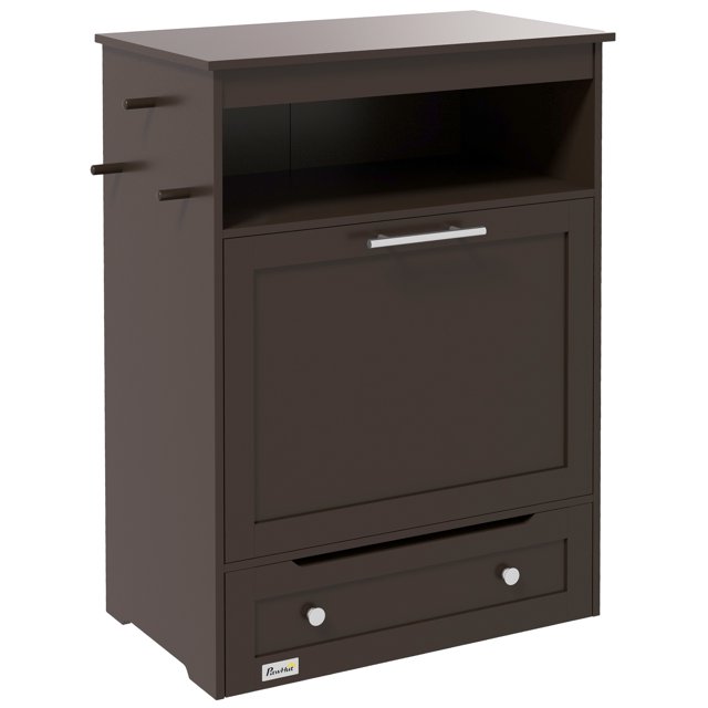 PawHut Station d'Alimentation pour Animaux Armoire de Rangement, Conteneur de Rangement, Café