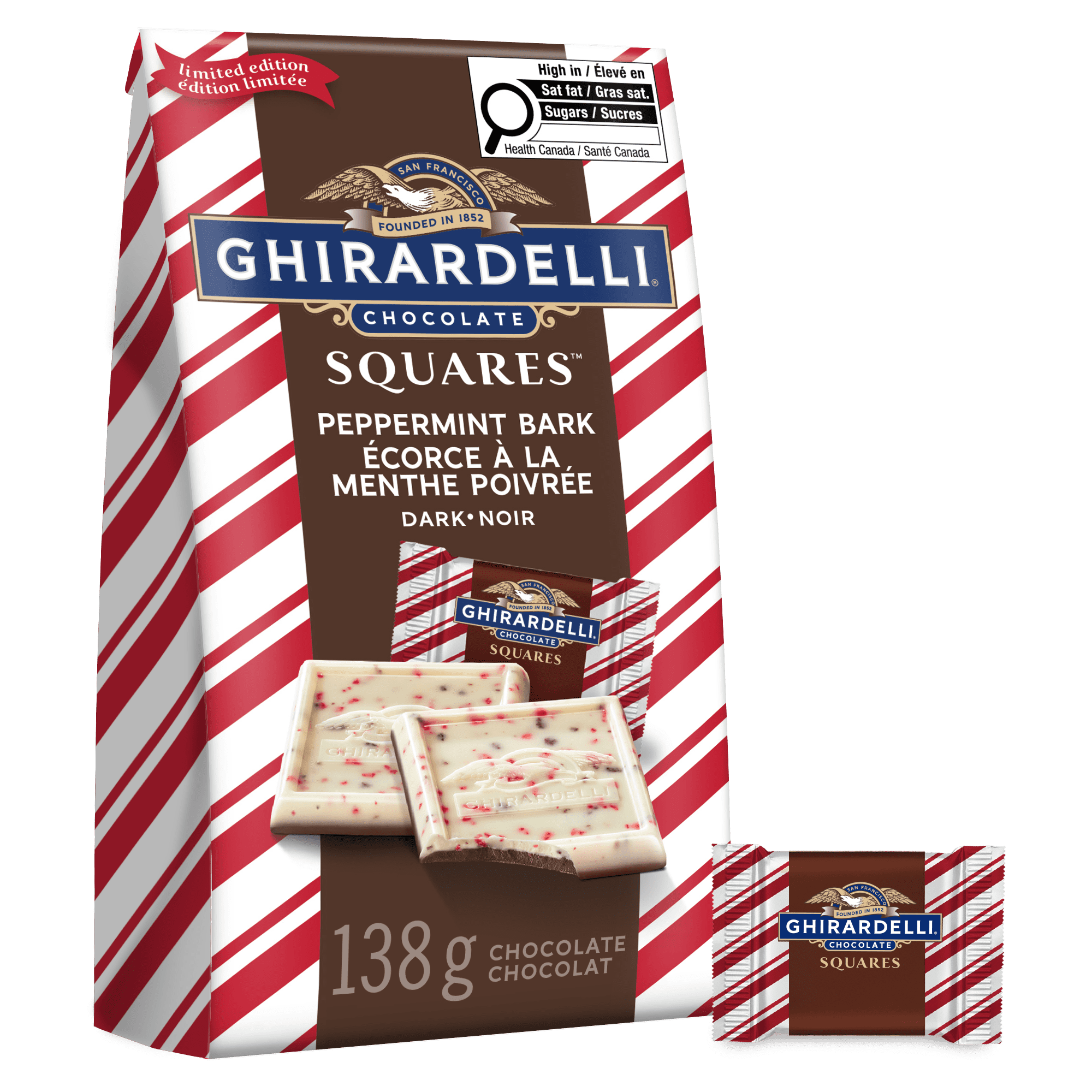 GHIRARDELLI Dark Chocolate Peppermint Bark Squares Bag, 138g