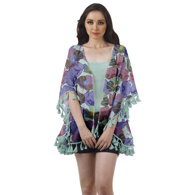 Moomaya Vêtements de Plage Imprimés pour Femmes Boléro à Franges Cache-Maillot Cardigan