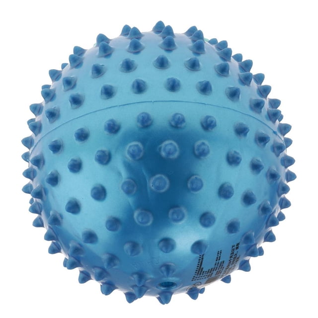 Milaget 6 Inch PVC Inflated Knobby Bouncy Ball Massage Sensory Ball Kids Toy in blue. The ball features a bumpy texture for sensory stimulation and is lightweight and durable. Ideal for early educational play, yoga massage, use in pools and tubs, or as a party favor.