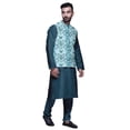 thumbnail image 2 of Atasi Mandarin Collar Traditional Solid Kurta Pajama With Printed Jacket Set, 2 of 3