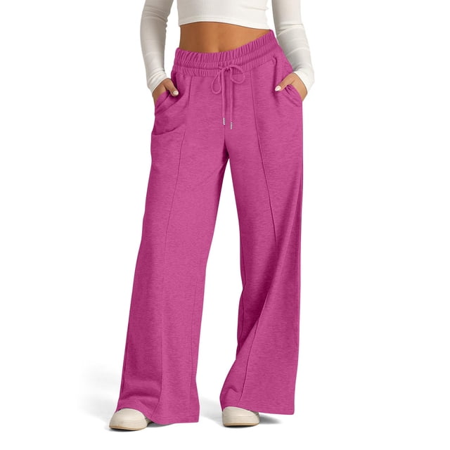 Pisexur Womens Sweatpants 2024 Ribbed Workout Jogging Pants Casual Baggy Elastic Waist Sweatpants Casual Baggy Drawstring Wide Leg Pants Solid Color Straight Leg Sweatpants with Pockets