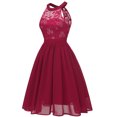 thumbnail image 2 of RKSTN Robes pour Femmes Dentelle Mousseline Tour de Cou Grande Jupe Évasée Robe de Soirée Couleur Unie Cocktail Bal Robe Vintage, 2 of 5