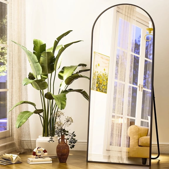 BEAUTYPEAK 64"x21" Full Length Mirror Arched Standing Floor Mirror Full Body Mirror, Black