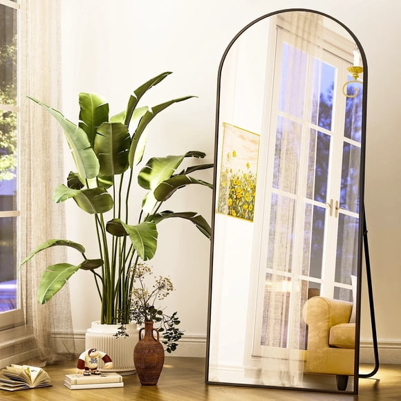 BEAUTYPEAK 64"x21" Full Length Mirror Arched Standing Floor Mirror Full Body Mirror, Black