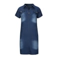thumbnail image 4 of Bigersell Robes pour Occasions Spéciales Offres Femme Boutonnée Manches Courtes Mini Robe en Denim Style D-22 Robes d'Invitée de Mariage Grande Taille Robes d'Été Grande Taille, Bleu Foncé TTG, 4 of 8