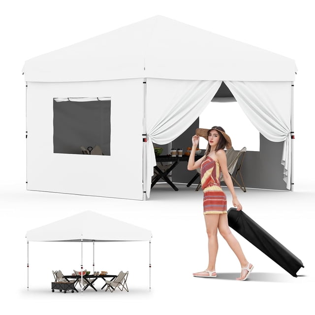 Eastvita Instant Pop-Up Canopy Tent with 4 Side Walls (White)