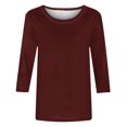 thumbnail image 4 of Timegard Womens Summer Tops Crewneck 3/4 Sleeve Solid Color Comfy Basic Tee Shirts Casual Loose Tops, 4 of 5
