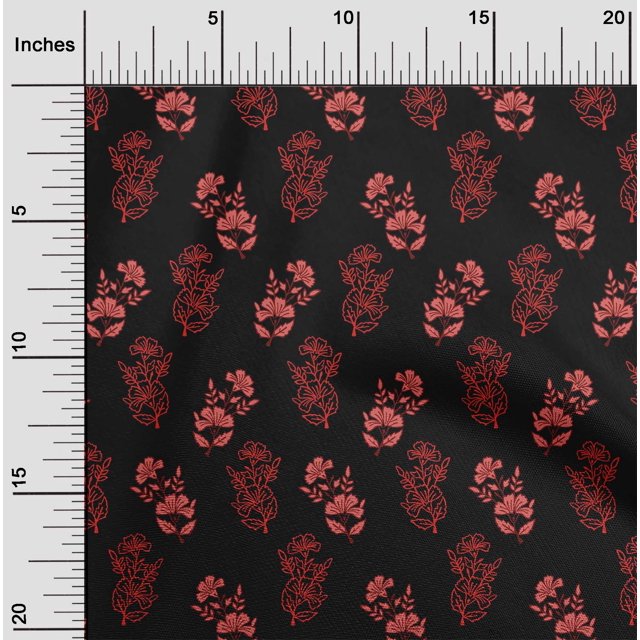 oneOone Cotton Cambric Black Fabric Floral Block Craft Projects Decor Fabric Printed By The Yard 56 Inch Wide