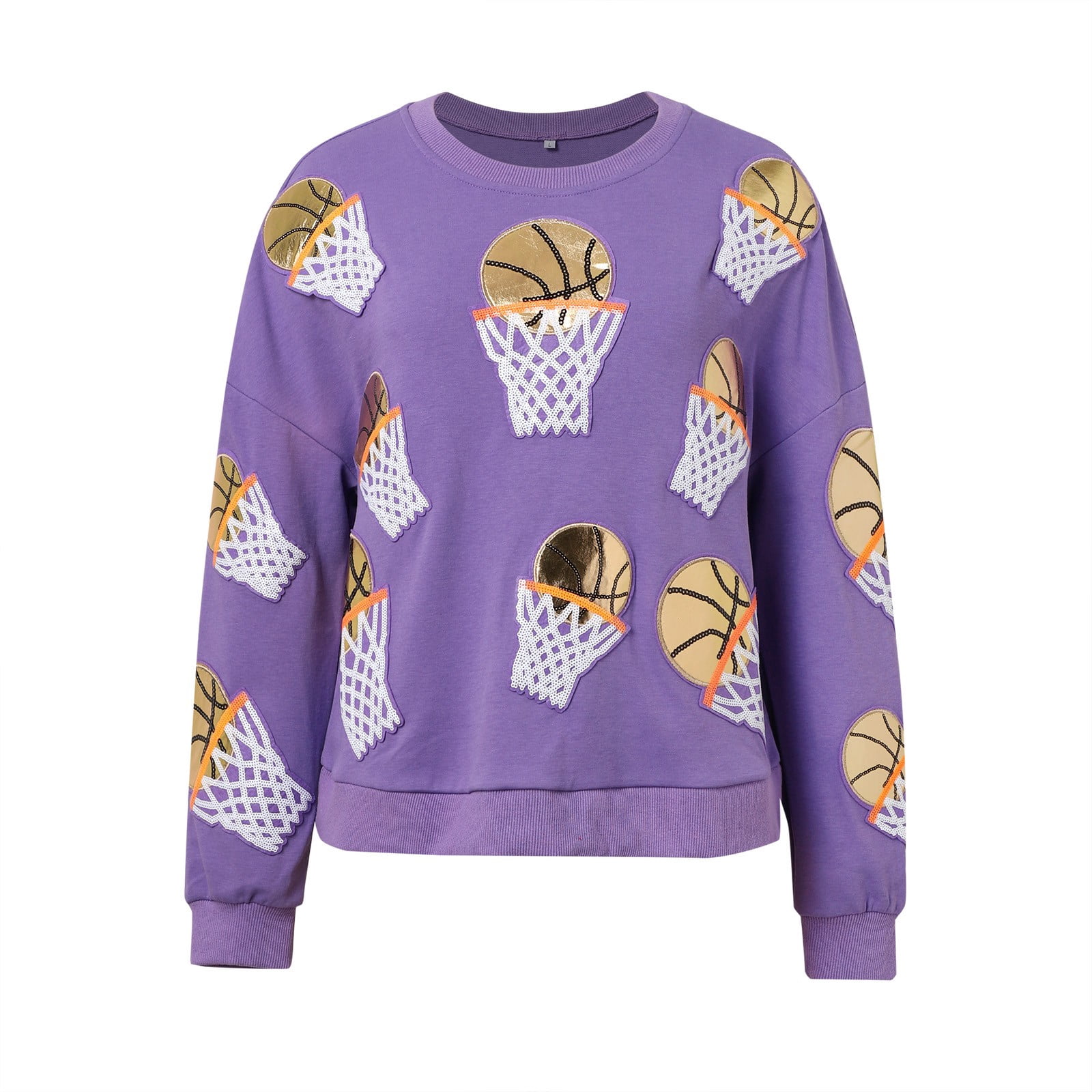 Kcodviy Womens Basketball Hoop Sequin Color Shirt Sweatshirt Crewneck Oversized Long Baggy Top Sleeve Pullover Tops