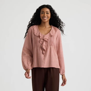 Mexx Women’s Woven Blouse with Pintucks and Flounce Collar