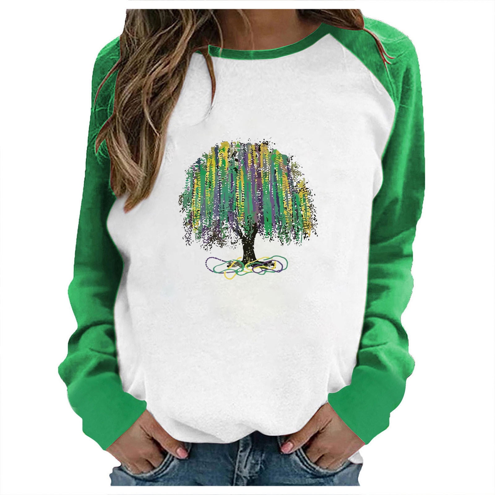 CEHVOM T-Shirt Décontracté à Manches Longues Imprimé Patchwork de Noël pour Femmes, Col Rond, Liquidation