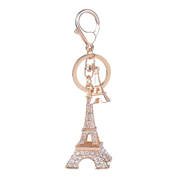 Key Chain Paris Eiffel Tower Diamond Alloy Keychain with a sparkling Eiffel Tower pendant adorned with clear rhinestones. This gold-tone metal keychain features a lobster clasp and circular keyring, ideal for holding keys, decorating bags, or as a travel accessory. Suitable as a gift item.