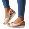 thumbnail image 1 of Sandals for Womens Wedge Heel Slingback Open Peep Toe Bow Leather Surface Rope Sole Adjustable Buckle Linen Breathable Non Slip Beach Summer Casual Shoes Beige, 1 of 9