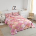 thumbnail image 3 of Pink Marble Comforter Set Metallic Stone Pattern Quilt Gold Glitter Bedding Set Abstract Marbling Texture Duvet Insert For Girls Kids Teens Toddler Size,Pink, 3 of 7