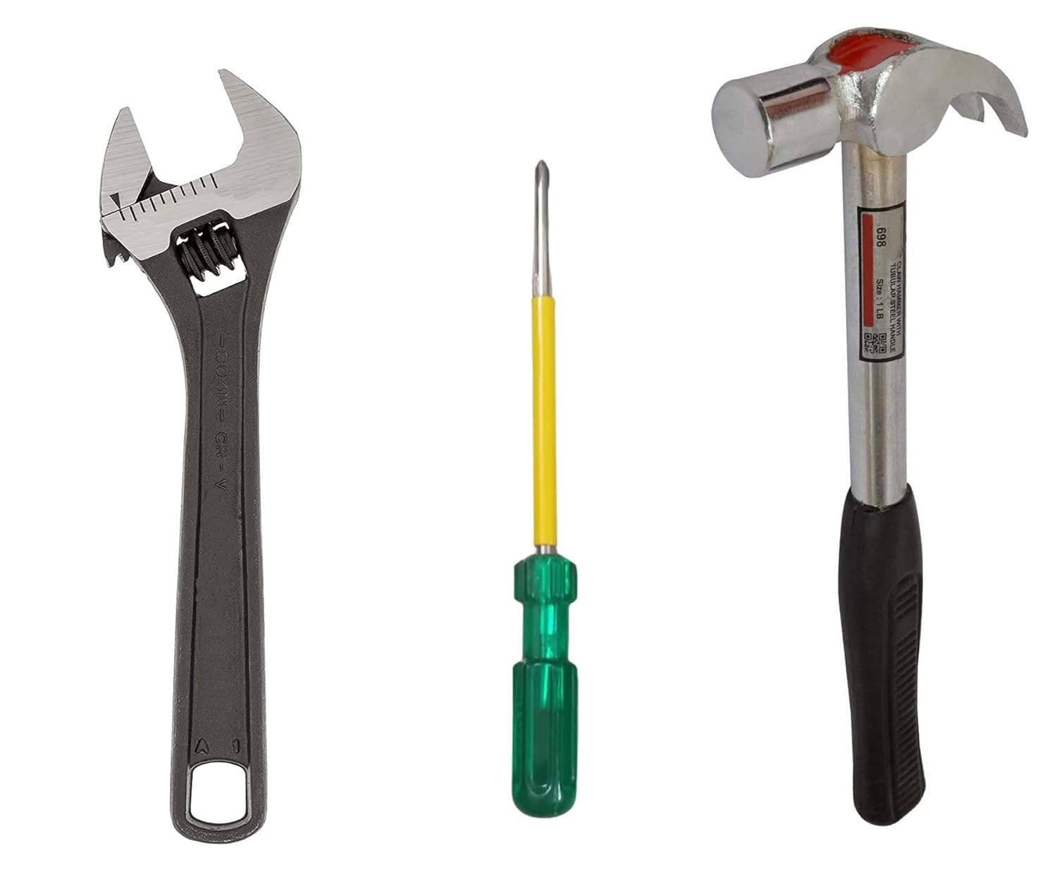 Hand Tools, Hand Tools Kit For Home Use, Hand Tools Set, Tools Combo With 10" Adjustable Wrench, Claw Hammer & 2-In-1 Screwdriver | Durable & Long-Lasting Tools, Alloy Steel Accessories