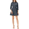 thumbnail image 1 of INSPIRE CHIC Robe-Chemise pour Femme Manches 3/4 Boutonnée Mini Robes L Bleu Foncé, 1 of 7
