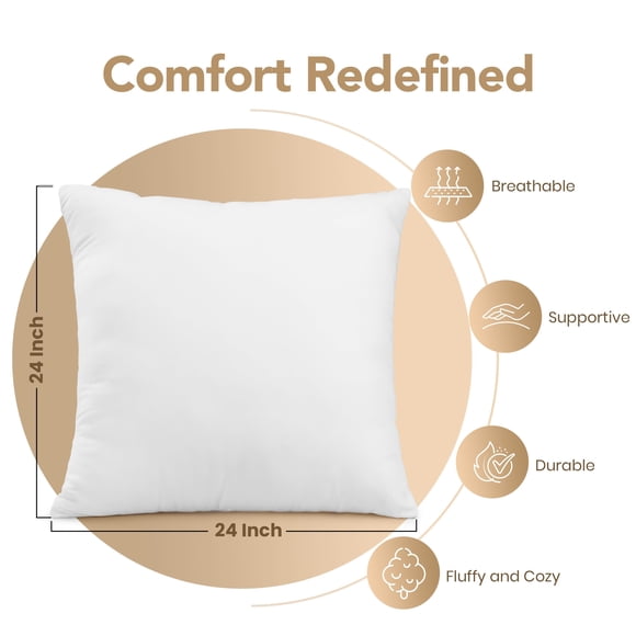 Utopia Bedding Outdoor Pillow Inserts 24 x 24 Inches (Pack of 2, White), Water Resistant Garden Throw Pillows for Patio and Porch Furniture