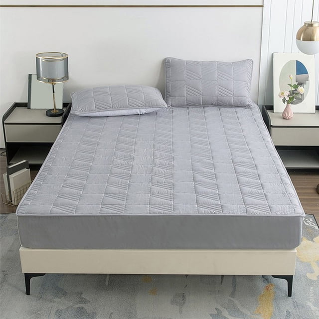 Deeceymbur Quilted Full Double Size Mattress Pad Cover Non Slip Breathable Polyester for All Seasons Home Hotel
