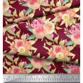 thumbnail image 2 of Soimoi Red Moss Georgette Fabric Leaves & Ranunculus Floral Print Fabric by the Yard 42 Inch Wide, 2 of 3