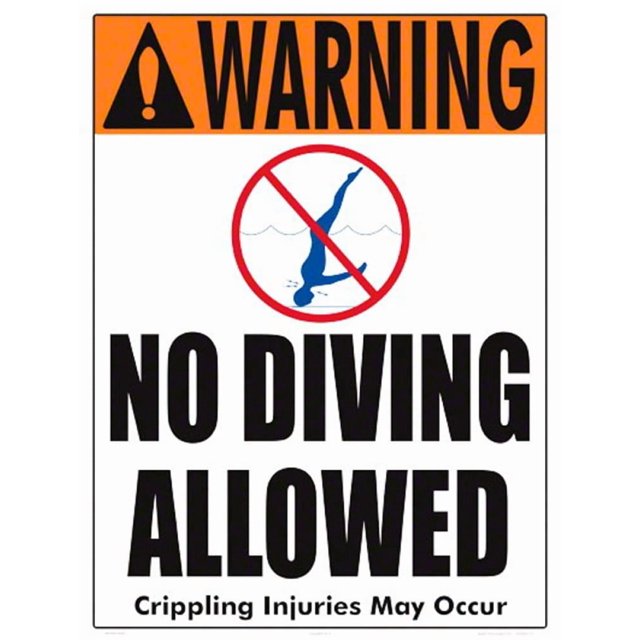No Diving Allowed Warning Sign (4 Inch Lettering) - 18 x 24 Inches - Plastic