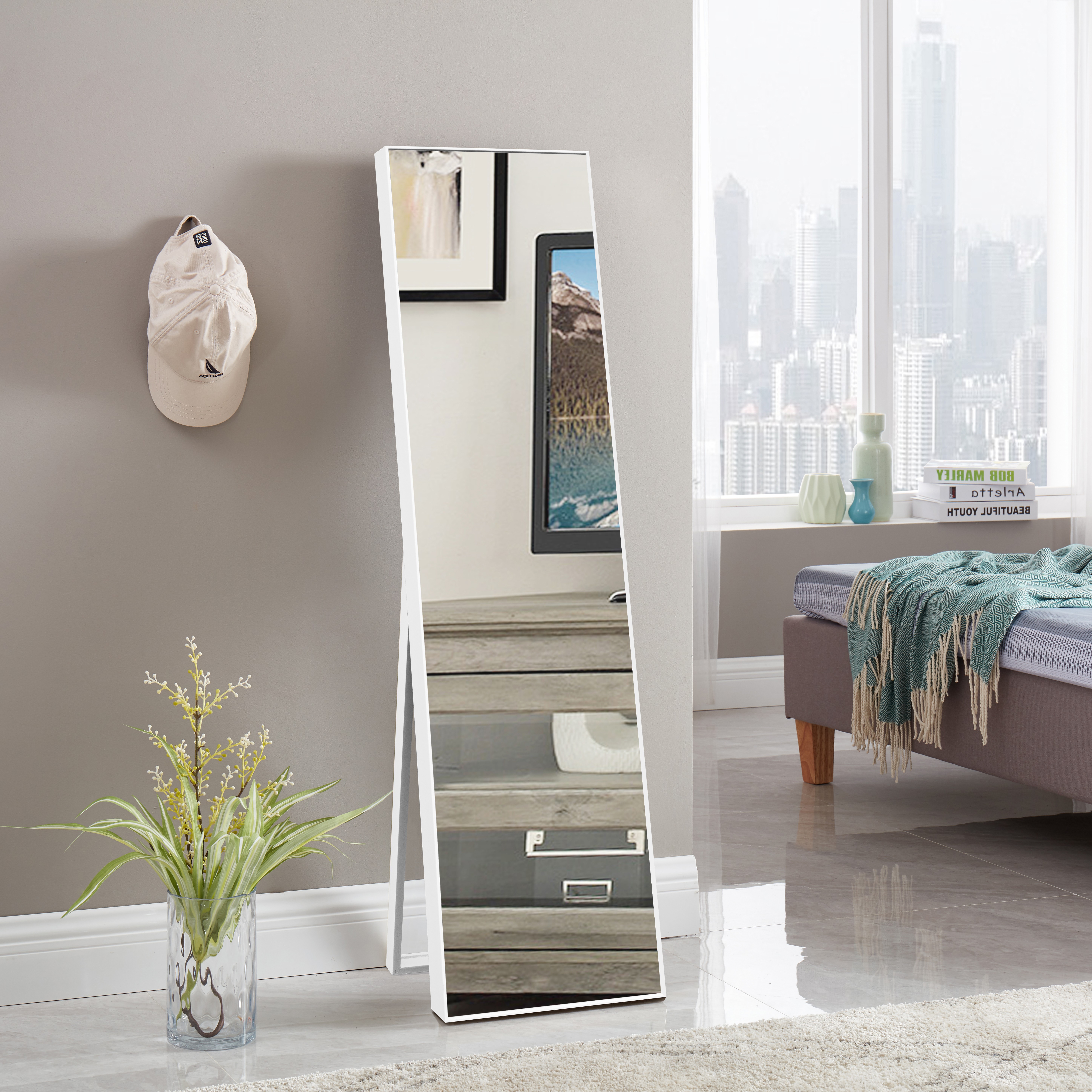 Miroir sur chevalet blanc – 14 x 56 pouces