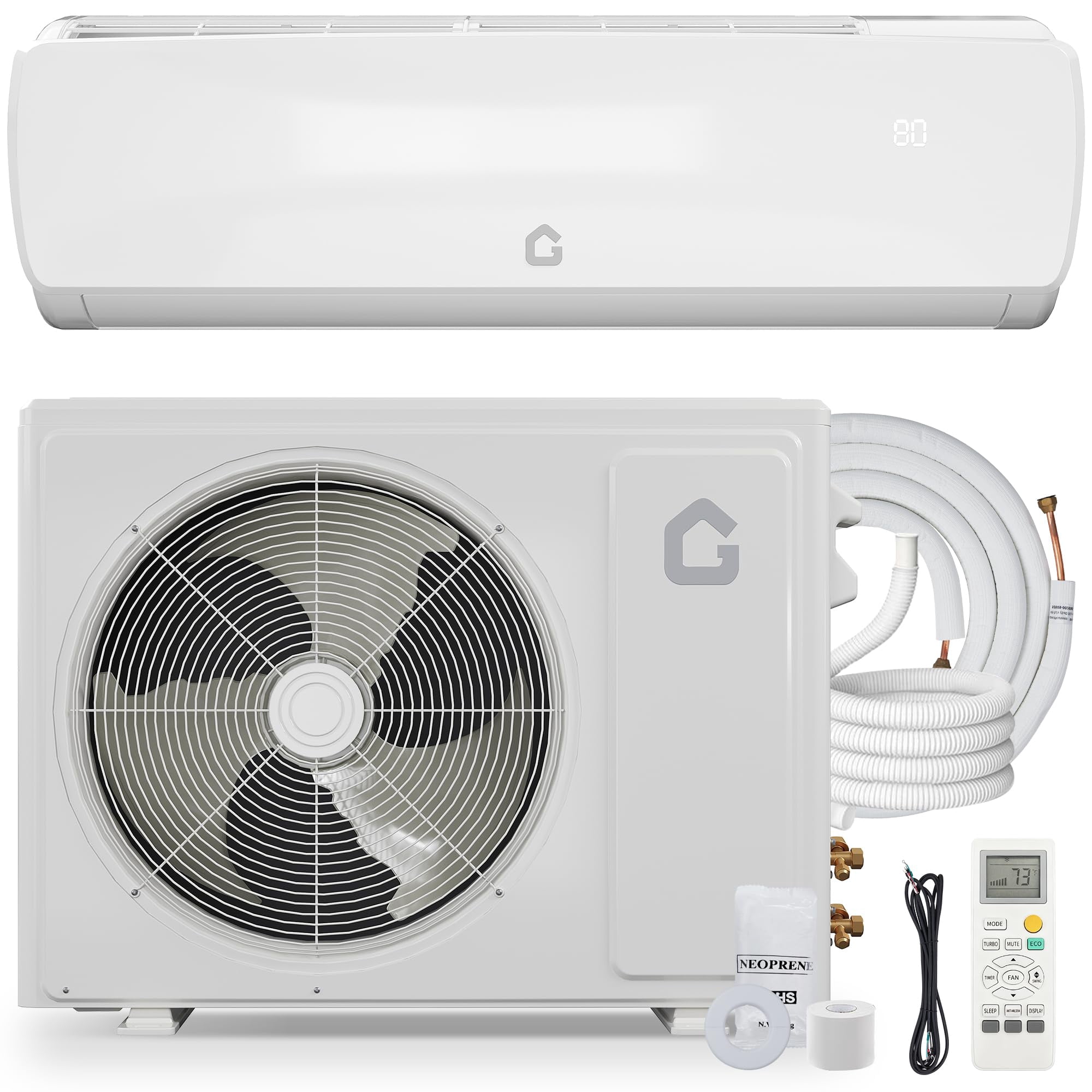 9000 BTU Mini Split Air Conditioner, 19 SEER2 115v Split Unit Ac and Heat Cool Up to 450 Sq.Ft, Ductless Air Conditioner w/Complete Installation Kit,Remote,Low Noise