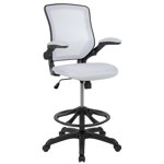 Mid-Back White Mesh Chaise de dessin ergonomique avec anneau de pied réglable et bras rabattables
