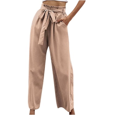 Palazzo Pants for Women Casual High Waist Solid Color Lounge Pants with Tied Bow Ladies Loose Nine-quarter Pants