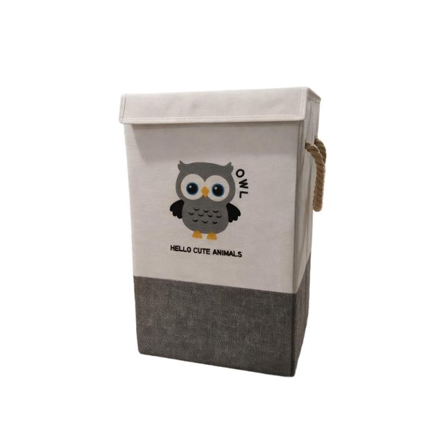 GROWTH TANK Cotton Linen Collapsible Storage Bin Folding for Laundry Clothes Living Room Owl