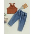 thumbnail image 4 of Faithtur Kids Girls Pants Set, Sleeveless Camisole with Elastic Waist Ripped Jeans Summer Outfit, 4 of 8